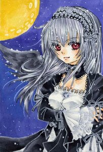 Rating: Safe Score: 0 Tags: 1girl black_dress choker doll_joints dress frills full_moon gothic_lolita hairband image joints lolita_fashion lolita_hairband long_hair long_sleeves looking_at_viewer marker_(medium) moon night night_sky red_eyes silver_hair sky solo star_(sky) starry_sky suigintou traditional_media wings User: admin