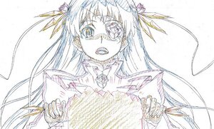 Rating: Safe Score: 0 Tags: 1girl barasuishou flower hair_ornament hair_ribbon image long_hair long_sleeves looking_at_viewer open_mouth ribbon simple_background solo traditional_media two_side_up upper_body User: admin