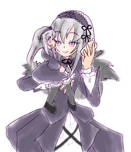 Rating: Safe Score: 0 Tags: 2girls black_wings dress frills hairband image long_hair long_sleeves looking_at_another multiple_girls pink_eyes ribbon silver_hair simple_background smile solo suigintou white_background wings User: admin