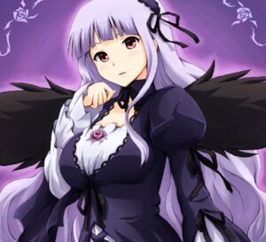 Rating: Safe Score: 0 Tags: 1girl black_ribbon black_wings blush dress feathered_wings feathers flower frills hairband long_hair long_sleeves looking_at_viewer purple_background red_eyes ribbon solo suigintou upper_body wings User: admin