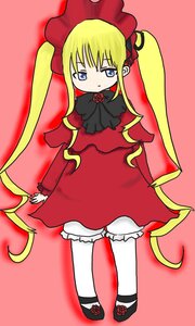 Rating: Safe Score: 0 Tags: 1girl blonde_hair bloomers blue_eyes bonnet bow bowtie dress frills full_body image long_hair long_sleeves looking_at_viewer red_dress shinku shoes simple_background solo standing twintails very_long_hair white_legwear User: admin