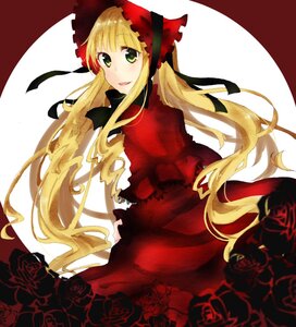 Rating: Safe Score: 0 Tags: 1girl blonde_hair bow dress flower green_eyes image long_hair long_sleeves looking_at_viewer pink_flower pink_rose red_dress red_flower red_rose rose shinku smile solo very_long_hair white_rose User: admin