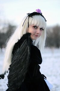 Rating: Safe Score: 0 Tags: 1girl bangs black_dress blurry blurry_background closed_mouth depth_of_field dress flower gothic_lolita hairband lips lolita_fashion long_hair long_sleeves looking_at_viewer looking_back silver_hair solo suigintou upper_body User: admin