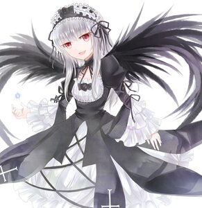 Rating: Safe Score: 0 Tags: 1girl :d black_ribbon black_wings dress feathers flower frills gothic_lolita hairband image lolita_fashion lolita_hairband long_hair long_sleeves looking_at_viewer open_mouth pink_eyes ribbon rose silver_hair smile solo suigintou white_background wings User: admin