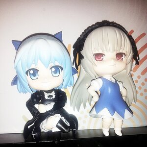 Rating: Safe Score: 0 Tags: 2girls bangs blue_dress blue_eyes blue_hair boots bow chibi cirno doll dress hair_bow long_hair long_sleeves looking_at_viewer multiple_girls photo short_hair smile solo suigintou traditional_media white_hair wings User: admin