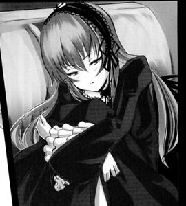 Rating: Safe Score: 0 Tags: 1girl blush dress frilled_sleeves frills greyscale hairband image long_hair long_sleeves monochrome sleeping solo suigintou wide_sleeves User: admin