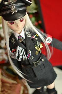 Rating: Safe Score: 0 Tags: 1girl armband blurry blurry_foreground depth_of_field doll hat long_hair medal military military_uniform necktie peaked_cap photo red_eyes solo suigintou swastika thighhighs uniform white_hair User: admin
