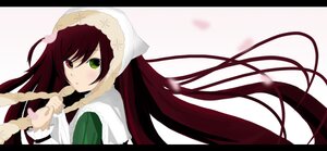 Rating: Safe Score: 0 Tags: 1girl bangs brown_hair dress frills green_dress green_eyes head_scarf heterochromia image letterboxed long_hair long_sleeves looking_at_viewer red_eyes solo suiseiseki very_long_hair User: admin