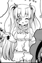 Rating: Safe Score: 0 Tags: 1girl blush dress greyscale hair_ornament image kirakishou long_hair monochrome one_eye_closed solo two_side_up User: admin