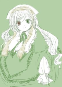 Rating: Safe Score: 0 Tags: 1girl closed_mouth dress frills green_background green_dress green_eyes green_theme image long_hair long_sleeves looking_at_viewer monochrome simple_background solo suiseiseki very_long_hair User: admin