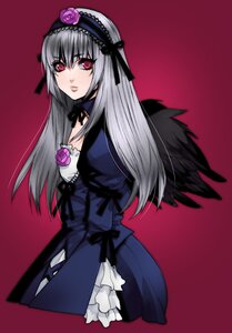 Rating: Safe Score: 0 Tags: 1girl black_wings detached_collar dress flower frills hairband image long_hair long_sleeves looking_at_viewer pink_eyes red_background rose silver_hair simple_background solo suigintou wings User: admin
