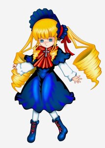 Rating: Safe Score: 0 Tags: 1girl blonde_hair blue_dress blue_eyes blush bonnet boots bow bowtie cross-laced_footwear dress drill_hair full_body image long_hair long_sleeves looking_at_viewer pantyhose shinku simple_background solo standing twin_drills twintails very_long_hair white_legwear User: admin