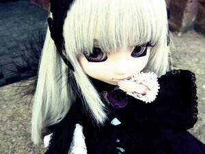 Rating: Safe Score: 0 Tags: 1girl bangs closed_mouth doll dress flower fur_trim gothic_lolita lolita_fashion long_hair looking_at_viewer purple_eyes purple_rose rose smile solo suigintou upper_body white_hair User: admin