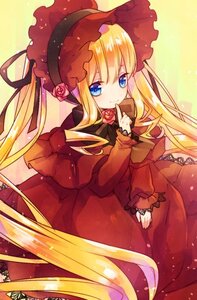 Rating: Safe Score: 0 Tags: 1girl blonde_hair blue_eyes bonnet bow dress flower frills image long_hair long_sleeves looking_at_viewer pink_flower pink_rose red_dress red_flower red_rose rose shinku smile solo twintails very_long_hair User: admin