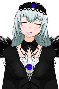 Rating: Safe Score: 0 Tags: 1girl :d black_dress blue_flower blue_rose blush closed_eyes dress flower gothic_lolita hairband image lolita_fashion lolita_hairband long_hair long_sleeves open_mouth rose silver_hair smile solo suigintou upper_body User: admin