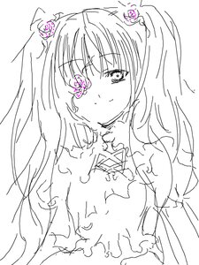 Rating: Safe Score: 0 Tags: 1girl blush dress eyepatch flower frills greyscale hair_ornament image kirakishou long_hair long_sleeves looking_at_viewer monochrome simple_background sketch smile solo tattoo two_side_up upper_body white_background User: admin