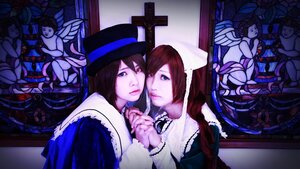 Rating: Safe Score: 0 Tags: blue_eyes brown_hair doll flower hat multiple_cosplay multiple_girls rose short_hair stained_glass tagme top_hat User: admin