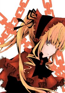 Rating: Safe Score: 0 Tags: 1girl blonde_hair bonnet bow chain dress eyepatch frills hairband image long_hair long_sleeves looking_at_viewer red_dress ribbon shinku simple_background solo upper_body white_background User: admin