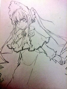 Rating: Safe Score: 0 Tags: 1girl bonnet dress flower frills image long_hair long_sleeves looking_at_viewer monochrome rose shinku solo suigintou suiseiseki User: admin