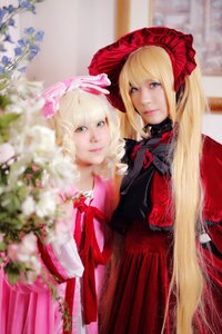 Rating: Safe Score: 0 Tags: 2girls blonde_hair blue_eyes blurry blurry_background blurry_foreground bonnet depth_of_field dress flower gloves lips long_hair looking_at_viewer multiple_cosplay multiple_girls photo realistic red_dress shinku tagme User: admin