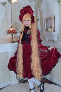 Rating: Safe Score: 0 Tags: 1girl blonde_hair blue_eyes bonnet bow dress flower full_body long_hair mary_janes pantyhose photo red_dress rose shinku shoes solo standing very_long_hair white_legwear User: admin