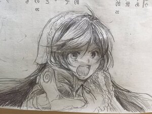 Rating: Safe Score: 0 Tags: 1girl graphite_(medium) greyscale image looking_at_viewer monochrome open_mouth photo short_hair smile solo suiseiseki traditional_media User: admin