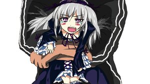 Rating: Safe Score: 0 Tags: 1girl dress frills hairband image lolita_hairband long_hair long_sleeves open_mouth purple_eyes ribbon silver_hair solo suigintou wings User: admin