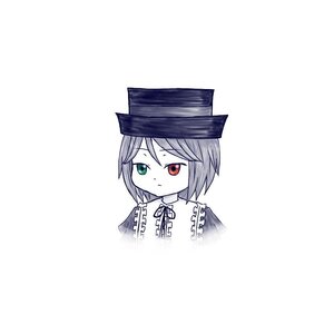 Rating: Safe Score: 0 Tags: 1girl closed_mouth green_eyes hat heterochromia image looking_at_viewer neck_ribbon red_eyes ribbon short_hair simple_background solo souseiseki top_hat white_background User: admin