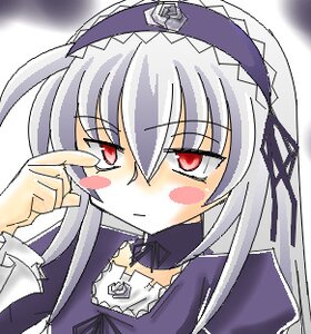 Rating: Safe Score: 0 Tags: 1girl bangs blush dress frills image long_hair long_sleeves looking_at_viewer red_eyes simple_background solo suigintou traditional_media upper_body white_background User: admin