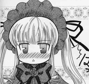 Rating: Safe Score: 0 Tags: 1girl blush bonnet bow bowtie greyscale hat image long_hair monochrome ribbon shinku sidelocks simple_background solo twintails upper_body User: admin