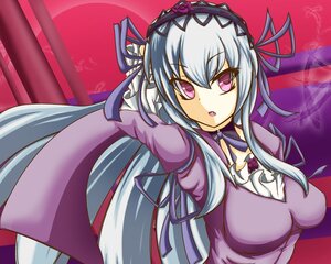 Rating: Safe Score: 0 Tags: 1girl breasts dress flower image long_hair looking_at_viewer purple_dress purple_eyes ribbon silver_hair solo suigintou very_long_hair User: admin