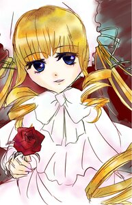 Rating: Safe Score: 0 Tags: 1girl blonde_hair blue_eyes bow bowtie dress drill_hair flower image long_hair long_sleeves looking_at_viewer parted_lips red_flower red_rose rose shinku solo twin_drills User: admin