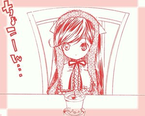 Rating: Safe Score: 0 Tags: 1girl argyle argyle_background bonnet checkered checkered_background checkered_floor cup image long_hair looking_at_viewer monochrome neck_ribbon ribbon solo suiseiseki table teacup tiles User: admin