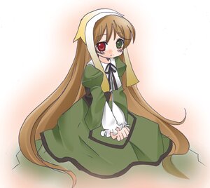 Rating: Safe Score: 0 Tags: 1girl blush brown_hair dress green_dress green_eyes heterochromia image long_hair long_sleeves looking_at_viewer red_eyes simple_background sitting solo suiseiseki very_long_hair white_background User: admin