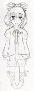 Rating: Safe Score: 0 Tags: 1girl :d bloomers cross-laced_footwear dress full_body hina_ichigo hinaichigo image long_sleeves looking_at_viewer monochrome open_mouth puffy_sleeves ribbon smile solo standing underwear User: admin