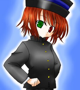 Rating: Safe Score: 0 Tags: 1girl green_eyes hat heterochromia image long_sleeves looking_at_viewer red_eyes simple_background solo souseiseki User: admin