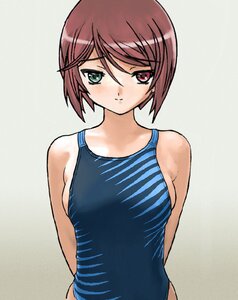 Rating: Safe Score: 0 Tags: 1girl arms_behind_back artist_request bangs blue_swimsuit blush breasts brown_hair competition_swimsuit gradient gradient_background green_eyes heterochromia image looking_at_viewer one-piece_swimsuit rozen_maiden short_hair simple_background solo souseiseki standing striped swimsuit upper_body vertical_stripes User: admin