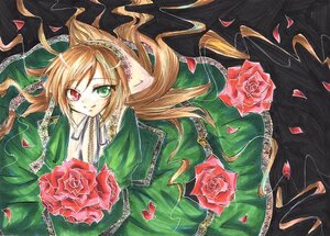 Rating: Safe Score: 0 Tags: 1girl blonde_hair brown_hair dress flower green_eyes heterochromia image long_hair marker_(medium) petals pink_flower pink_rose red_eyes red_flower red_rose rose rose_petals solo suiseiseki traditional_media watercolor_(medium) User: admin