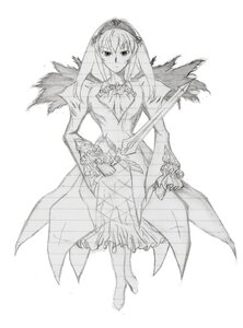 Rating: Safe Score: 0 Tags: 1girl dress frills full_body greyscale image long_hair looking_at_viewer monochrome pantyhose rose simple_background solo standing striped suigintou white_background wings User: admin