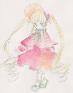 Rating: Safe Score: 0 Tags: 1girl blonde_hair bonnet bow bowtie dress full_body green_eyes image long_hair long_sleeves looking_at_viewer photo red_dress shinku simple_background solo standing traditional_media twintails very_long_hair User: admin