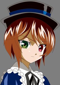 Rating: Safe Score: 0 Tags: 1girl brown_hair closed_mouth eyebrows_visible_through_hair frills frown green_eyes hat heterochromia image looking_at_viewer portrait red_eyes short_hair solo souseiseki transparent_background User: admin