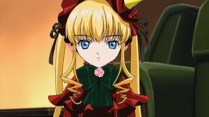 Rating: Safe Score: 0 Tags: 1girl bangs blonde_hair blue_eyes bonnet bow bowtie dress flower green_bow image long_hair long_sleeves looking_at_viewer red_dress rose shinku sidelocks solo twintails User: admin