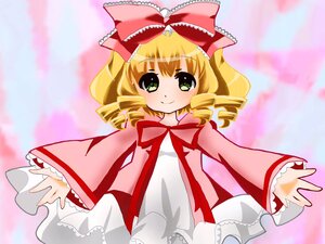 Rating: Safe Score: 0 Tags: 1girl blonde_hair blush bow dress drill_hair frills green_eyes hina_ichigo hinaichigo image long_sleeves looking_at_viewer outstretched_arms pink_bow smile solo User: admin