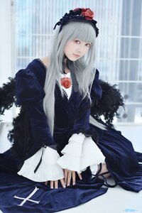 Rating: Safe Score: 0 Tags: 1girl bangs dress flower gothic_lolita hairband lips lolita_fashion long_hair long_sleeves looking_at_viewer rose silver_hair sitting solo suigintou User: admin