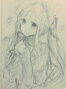 Rating: Safe Score: 0 Tags: 1girl bangs blush eyebrows_visible_through_hair flower hat image long_hair long_sleeves looking_at_viewer monochrome parted_lips shinku sketch solo tears traditional_media upper_body User: admin