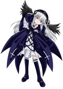 Rating: Safe Score: 0 Tags: 1girl black_wings boots dress flower frills full_body hairband image long_hair long_sleeves looking_at_viewer pink_eyes ribbon rose silver_hair solo suigintou white_background wings User: admin