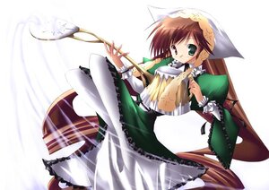 Rating: Safe Score: 0 Tags: 1girl brown_hair dress frills green_dress green_eyes hat head_scarf heterochromia holding image long_hair long_sleeves looking_at_viewer simple_background solo suiseiseki very_long_hair white_background User: admin