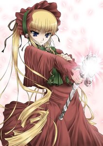 Rating: Safe Score: 0 Tags: 1girl blonde_hair blue_eyes bonnet dress flower green_neckwear image long_hair long_sleeves looking_at_viewer petals red_dress shinku solo standing twintails very_long_hair User: admin