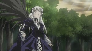 Rating: Safe Score: 0 Tags: 1girl dress image long_hair long_sleeves outdoors ribbon silver_hair solo suigintou tree very_long_hair User: admin