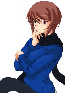 Rating: Safe Score: 0 Tags: 1girl blush breasts brown_hair green_eyes heterochromia image long_sleeves looking_at_viewer red_eyes scarf short_hair smile solo souseiseki striped User: admin